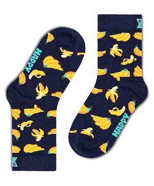 HAPPY SOCKS Organic Cotton Blend Banana Printed Socks - Navy Blue