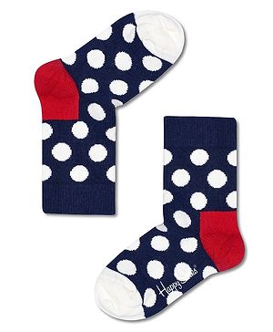 HAPPY SOCKS Organic Cotton Blend Polka Dots Printed Socks - Navy Blue