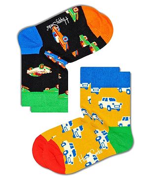 HAPPY SOCKS Pack Of 2 Organic Cotton Blend Vehicles Printed Socks - Multi Colour