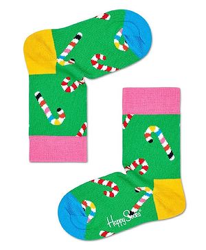 HAPPY SOCKS Organic Cotton Blend Candy Cane Printed Socks - Green