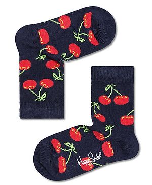 HAPPY SOCKS Organic Cotton Blend Cherry Printed Socks - Navy Blue