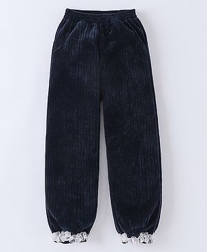 Kookie Kids Full Length Solid Colour Lounge Pant With Lace Detailing - Black