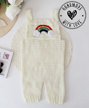 Woonie Sleeveless Crochet Rainbow Detailed Dungaree - Cream