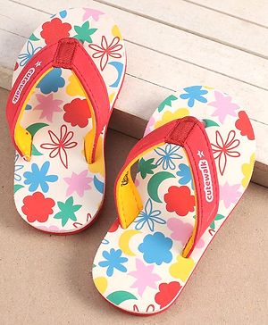 Cute Walk by Babyhug Slip On Flip Flops with Floral Print - Red