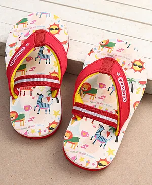 Cute Walk by Babyhug Flip Flops with Backstrap Closure & Animal Print - Red