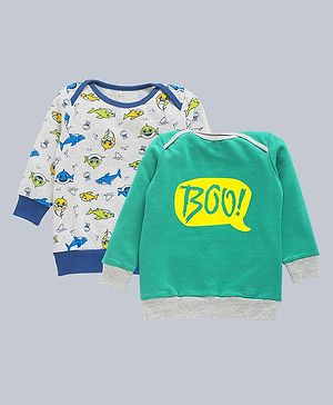 Kadam Baby Halloween Theme Pack Of 2 Cotton Full Sleeves Fish & Boo Text Printed Sweatshirts - Grey & Green