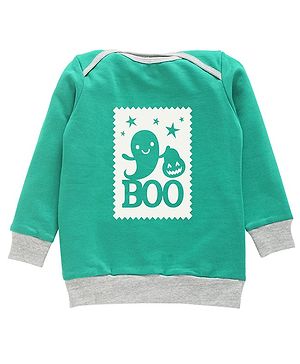 Kadam Baby Halloween Theme Cotton Full Sleeves Boo Text Printed Sweatshirt - Green