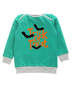 Kadam Baby Halloween Theme Cotton Full Sleeves Trick Or Treat Text Printed Sweatshirt - Green