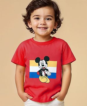 Babyhug Disney Single Jersey Half Sleeves T-Shirt With Mickey Mouse Graphics - Red