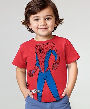 Babyhug Marvel Single Jersey Half Sleeves T-Shirt with Spiderman Print - Red