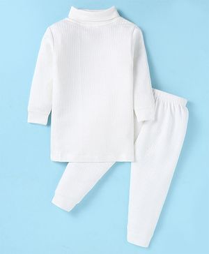 Bodycare Cotton Full Sleeves Solid Colour Thermal Vest  & Pant Set - White