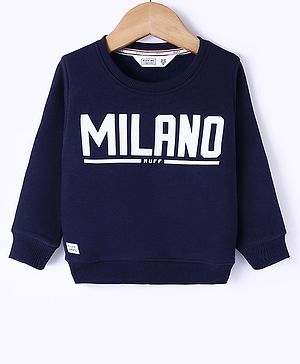 Ruff Fleece Knit Full Sleeves Sweatshirt Text Print - Navy Blue