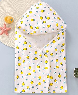 Babyhug Cotton Interlock Tropical Print Hooded Wrapper L 74 x B 74 cm - White
