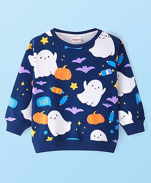 Babyhug Cotton Knit Full Sleeves Halloween Theme   Printed Sweatshirt - Navy Blue