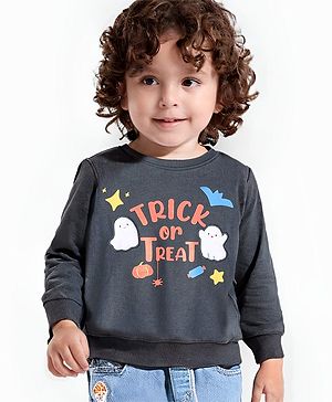 Babyhug Cotton Knit Full Sleeves Sweatshirt with Text Print & Graphics - Charcoal Grey