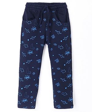 Olio Kids Full Length Doodles Printed Fleece & Woollen Pant - Navy