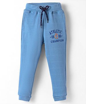 Olio Kids Knit Full Length Fleece & Woollen Bottomwear With Text Print - Blue