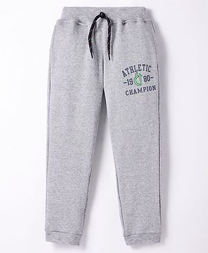 Olio Kids Knit Full Length Fleece & Woollen Bottom With Text Print - Light Grey