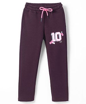 Olio Kids Knit Full Length Text Printed Fleece & Woollen Bottom - Wine