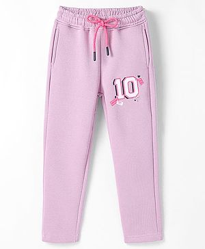 Olio Kids Knit Full Length Text Printed Fleece & Woollen Bottom - Mauve