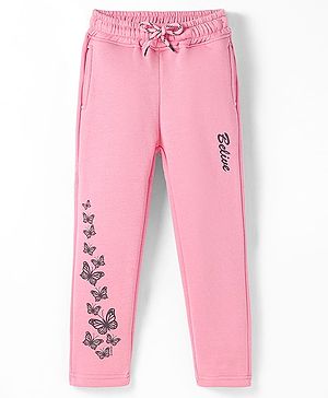 Olio Kids Knit Full Length Butterfly Printed Fleece & Woollen Bottom - Pink