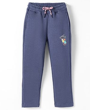 Olio Kids Knit Full Length Fleece Bottom with Text Print - Navy Blue