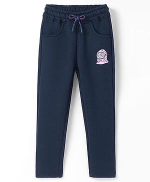 Olio Kids Knit Full Length Text Printed Fleece & Woollen Bottom - Navy Blue