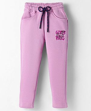 Olio Kids Knit Full Length Fleece  Pants with Text Print - Lilac