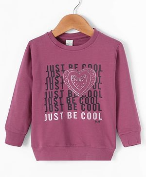 Olio Kids Lycra Knitted Full Sleeves Sweatshirt With Text Print & Sequin Detailing - Rose Gold