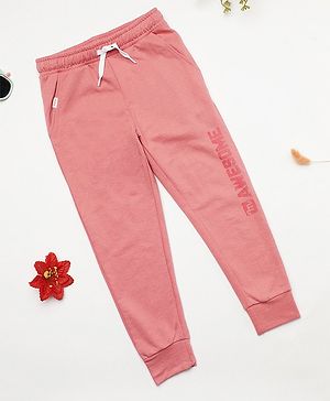 Milou Cotton Awesome Text Printed Joggers - Peach
