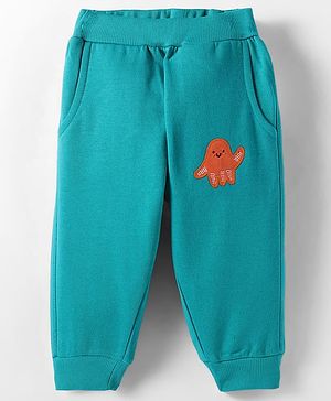 Zero Knit Full Length Fish Printed Fleece & Woollen Bottom - Teal Blue