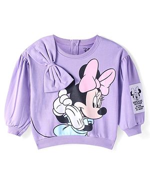 Babyhug Disney Terry Knitted Full Sleeves Sweatshirt With Minnie Mouse Design Bow & Badge Detailing - Purple