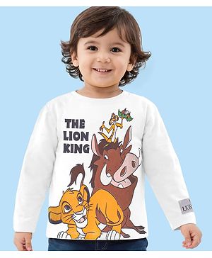 Babyhug Disney Single Jersey Knit Full Sleeves T-Shirt With Lion King Print - White