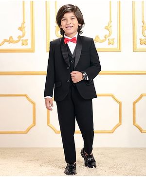 Mark & Mia Cotton Woven Full Sleeves Three Piece Party Suit with Blazer & Bow Detailing - Black