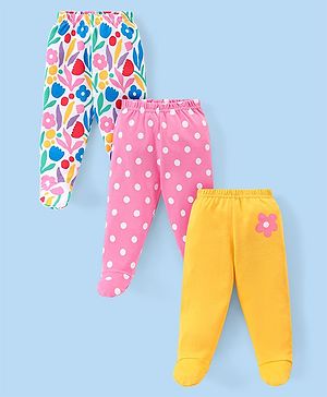 Babyhug  Cotton Knit Bootie Leggings with Floral Print Pack of 3 - Pink Yellow & White
