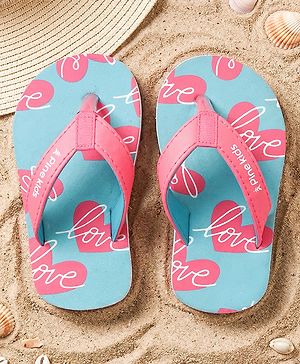 Pine Kids Heart Printed Slip On Flip Flops - Aqua Blue