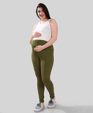 TUMMY Viscose Solid Active Wear Maternity Leggings - Green