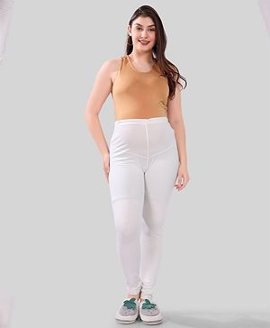 TUMMY Viscose Solid Active Wear Maternity Leggings - White