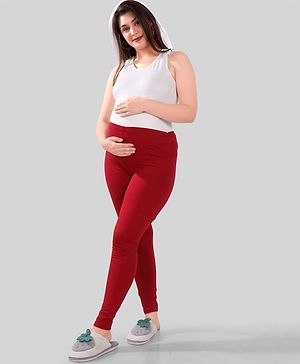 TUMMY Viscose Solid Active Wear Maternity Leggings - Red