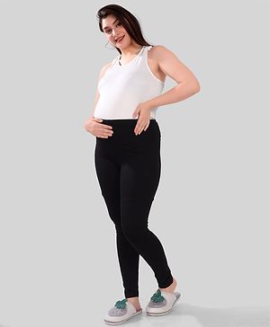 TUMMY Viscose Solid Active Wear Maternity Leggings - Black