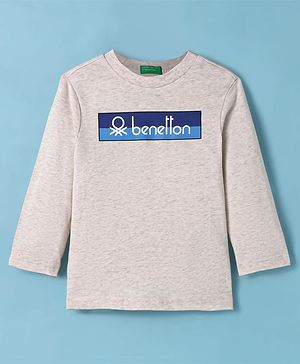 UCB Cotton Knit Full Sleeves Text Printed T-Shirt - Off White