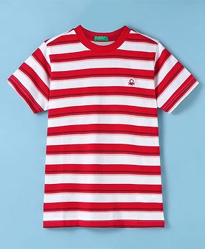 UCB Cotton Knit Half Sleeves Striped T-Shirt - Red & White