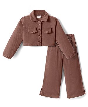 Babyhug Cotton Knit Full Sleeves Solid Shirt & Legging Set - Rust Orange