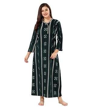 Piu Cotton Full Sleeves Abstract Printed Nighty - Green