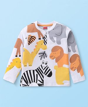 Babyhug Cotton Knit Full Sleeves T-Shirt With Zebra Graphics - White
