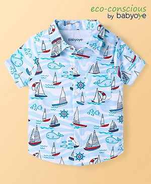 Babyoye 100% Cotton Half Sleeves Shirt With Eco Jiva Finish Nautical Theme Print - Light Blue