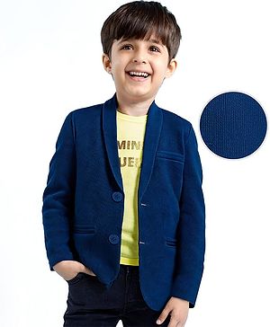 Babyhug Woven Full Sleeves Solid Colour Blazer With Text Printed T-Shirt -  Teal Blue