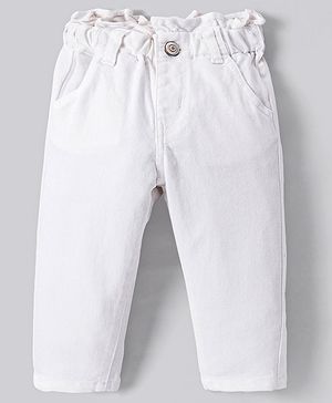 Bonfino Cotton Woven Full Length Solid Paper Bag Waist Jeans - White