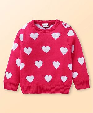 Babyhug Knit Full Sleeves Pullover Heart Design - Red