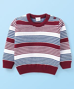 Babyhug Knitted Full Sleeves Pullover Sweater with Stripes Design - Maroon